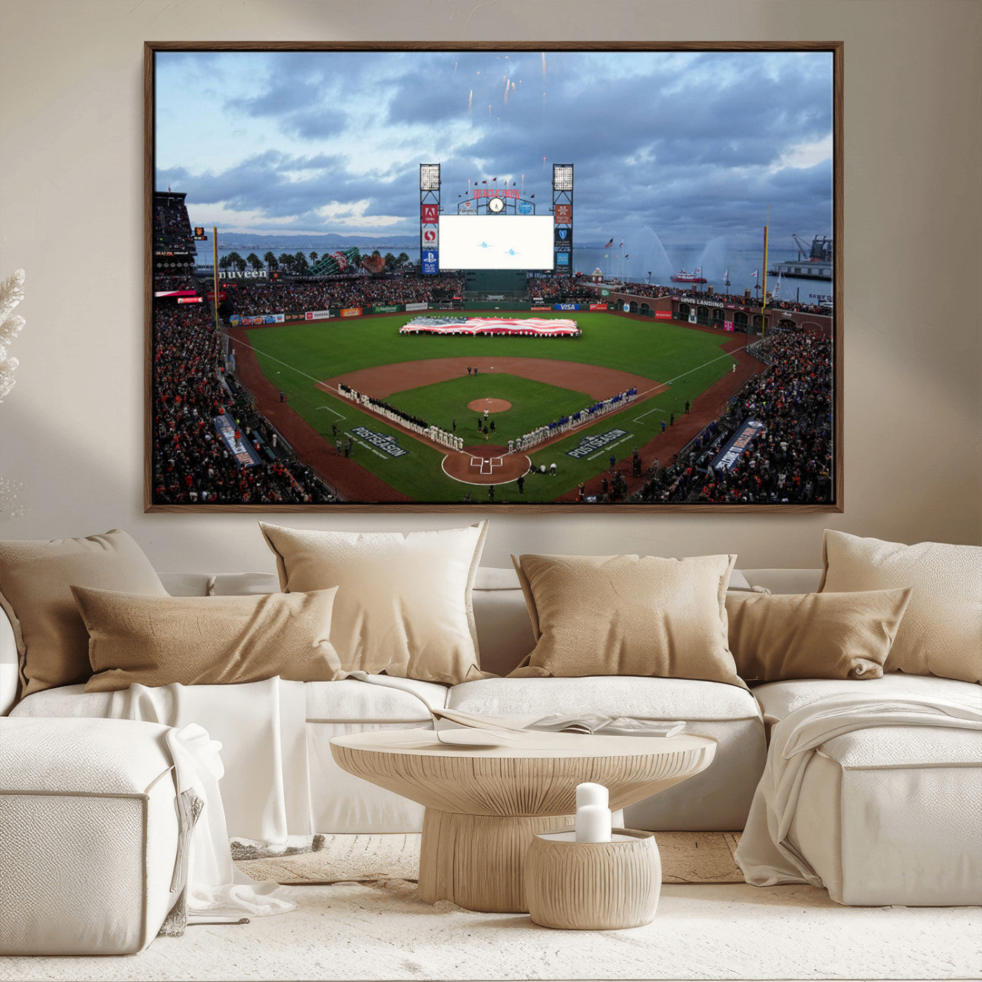 44631-MGV-CV-36X24-Oracle Park Stadium Wall Art Canvas Print, Framed San Francisco Giants Art Picture Print, Giants Stadium Field Perfect Sports Room