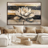 18807-MGV-FC-36X24_Walnut-Lotus Flower Wall Art Canvas Print, Framed Abstract Lotus Art Picture Print, White Lotus Flower Perfect Abstract Floral Decor