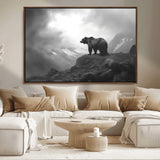 49504-MGV-CV-36X24-Black and White Grizzly Bear Wall Art – Wilderness Wildlife Painting, Rustic Mountain Cabin Decor, Monochrome Animal Print for