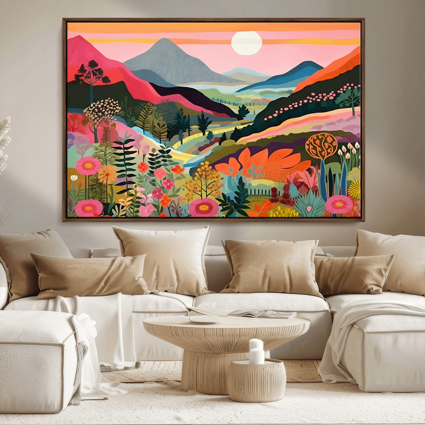 61376-MGV-FC-36X24_Walnut-Floral Valley Wall Art – Panoramic Mountain Landscape Canvas Print, Vibrant Nature Decor for Living Room, Office, or Bedroom