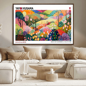 75201-MGV-FC-36X24_Walnut-Yayoi Kusama Floral Wall Art – Vibrant Abstract Landscape Canvas Print, Modern Pop Art Poster for Living Room, Bedroom, or Gallery