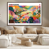 75201-MGV-FC-36X24_Walnut-Yayoi Kusama Floral Wall Art – Vibrant Abstract Landscape Canvas Print, Modern Pop Art Poster for Living Room, Bedroom, or Gallery
