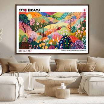 75201-MGV-FC-36X24_Walnut-Yayoi Kusama Floral Wall Art – Vibrant Abstract Landscape Canvas Print, Modern Pop Art Poster for Living Room, Bedroom, or Gallery