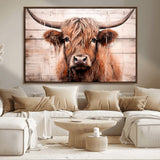 93730-MGV-CV-36X24-Scottish Cow Wall Art Canvas Print, Framed Longhorn Cow Art Picture Print, Highland Cattle Perfect Rustic Farmhouse Decor Artwork