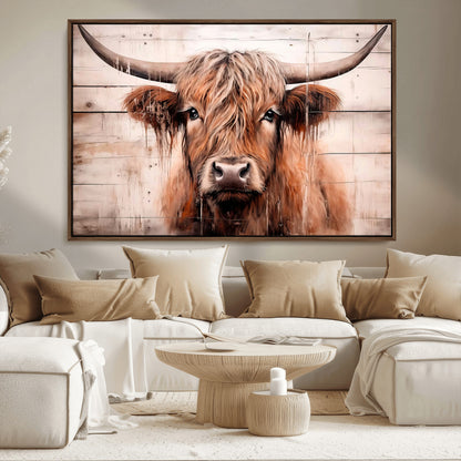 93730-MGV-CV-36X24-Scottish Cow Wall Art Canvas Print, Framed Longhorn Cow Art Picture Print, Highland Cattle Perfect Rustic Farmhouse Decor Artwork