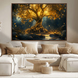 92739-MGV-FC-36X24_Walnut-Glowing Tree Wall Art – Enchanted Golden Forest Canvas Print, Mystical Illuminated Nature Painting Poster for Living Room,