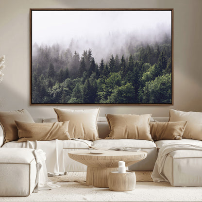 42578900-MGV-CV-36X24-Misty Pine Forest Wall Art – Tranquil Foggy Mountain Canvas Print, Nature Landscape Décor for Bedroom, Living Room, Cabin or