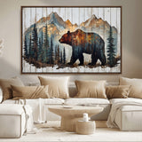 55777-MGV-CV-36X24-Rustic Bear Wall Art Canvas Print, Framed Mountain and Forest Art Picture Print, Wooden Bear Perfect Rustic Lodge Decor Artwork