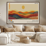 88180-MGV-CV-36X24-Yayoi Kusama Landscape Wall Art – Abstract Dotted Mountain Canvas Print, Retro Sun Poster for Modern Living Room, Office or