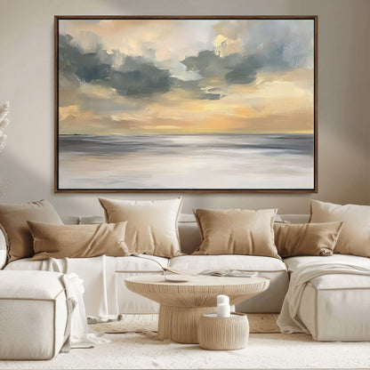 45544-MGV-CV-36X24-Ocean Sunset Wall Art – Serene Seascape Canvas Print with Golden Sky and Calm Water, Coastal Beach Artwork for Living Room,