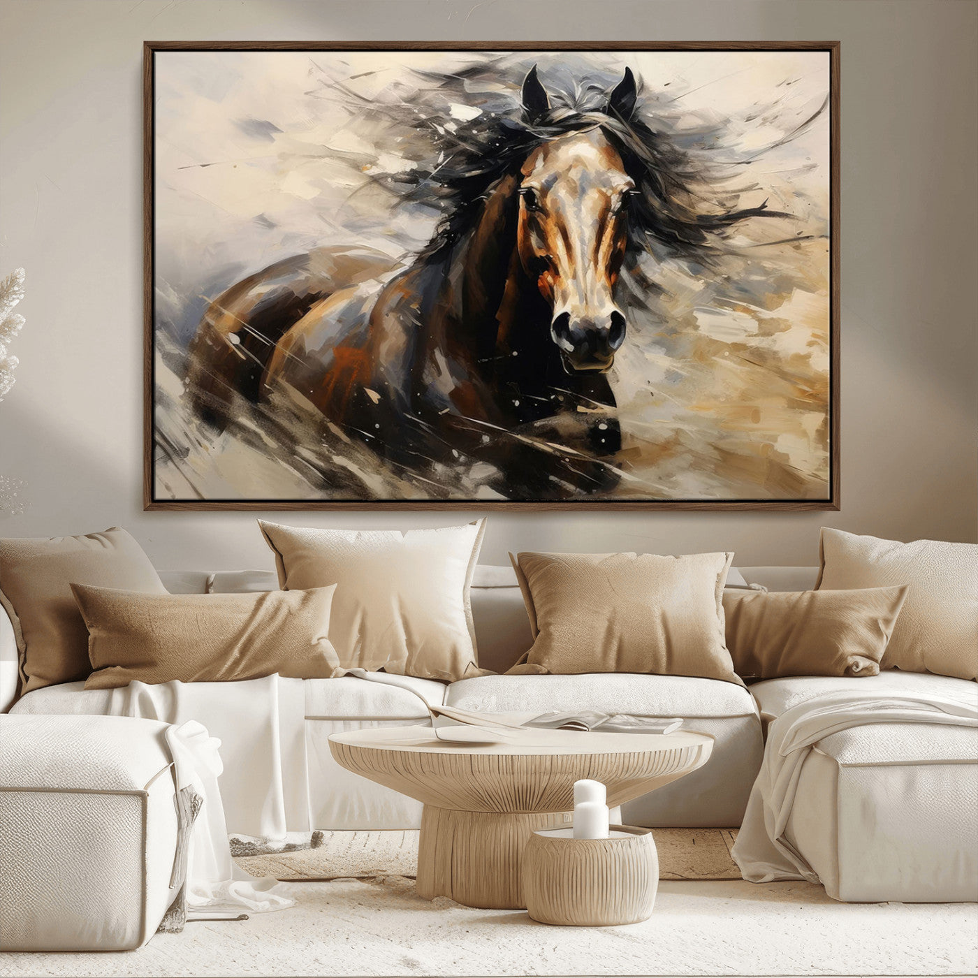 53001-MGV-CV-36X24-Wild Horse Wall Art – Majestic Stallion Canvas Print with Flowing Mane, Rustic Western Style Painting for Living Room, Office or