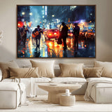 94605-MGV-FC-36X24_Walnut-City Jazz Night Wall Art – Vibrant Music Canvas Print Featuring Saxophone, Guitar and Bass Players, Urban Street Scene Artwork for