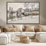 60292-MGV-FC-36X24_Walnut-Central Park Winter Wall Art – Snowy Bow Bridge Canvas Print, Scenic New York City Landscape Photography for Living Room, Bedroom