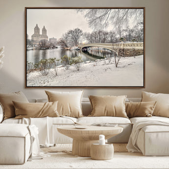 60292-MGV-FC-36X24_Walnut-Central Park Winter Wall Art – Snowy Bow Bridge Canvas Print, Scenic New York City Landscape Photography for Living Room, Bedroom