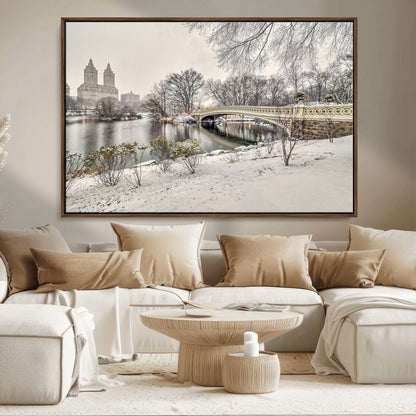 60292-MGV-FC-36X24_Walnut-Central Park Winter Wall Art – Snowy Bow Bridge Canvas Print, Scenic New York City Landscape Photography for Living Room, Bedroom