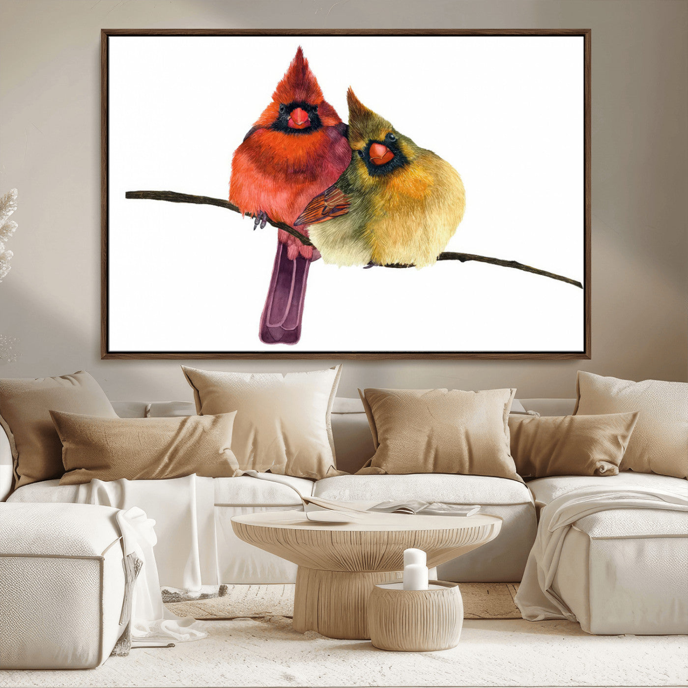 67752-MGV-CV-36X24-Cardinal Couple Wall Art – Male and Female Cardinal Canvas Print, Romantic Bird Artwork for Nature Lovers, Living Room, Bedroom,