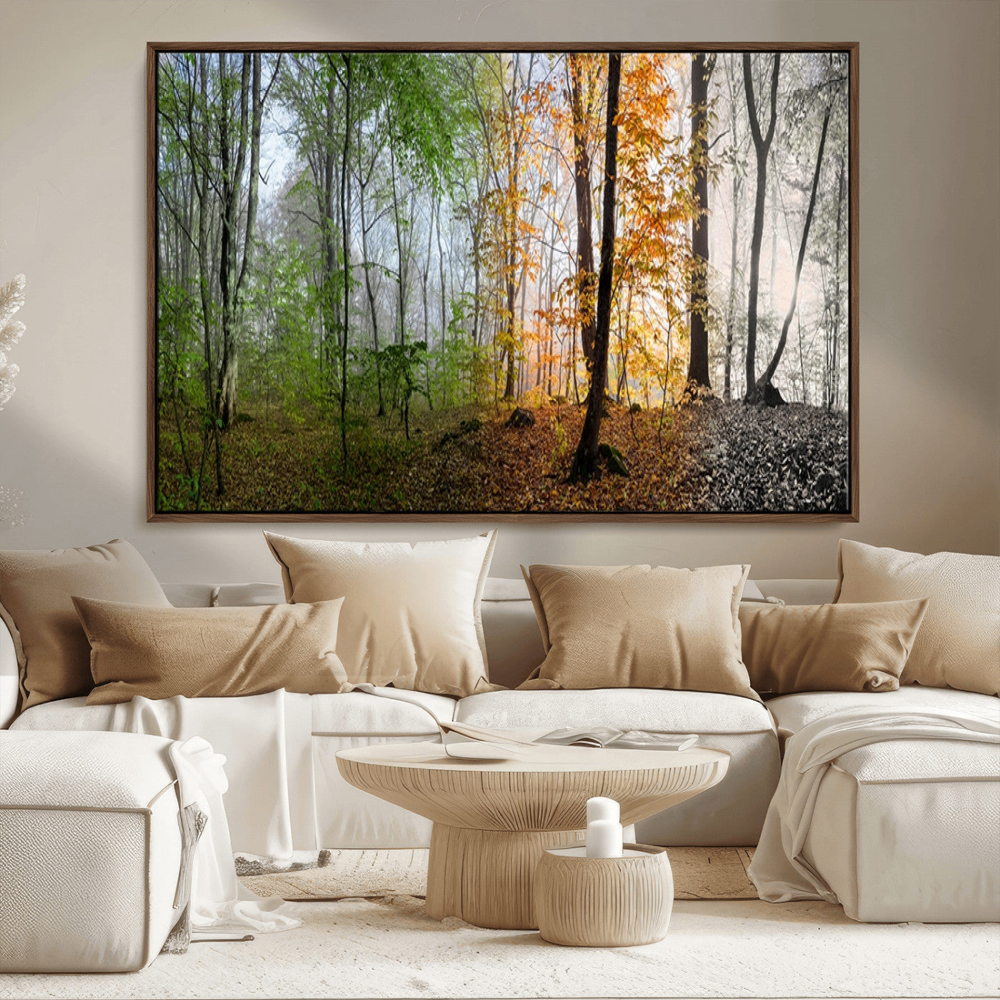 95317-MGV-FC-36X24_Walnut-Four Seasons Forest Wall Art – Panoramic Nature Canvas Print Showing Spring, Summer, Autumn and Winter Landscape for Living Room,