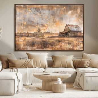 FARM2-MGV-FC-36X24_Walnut-Rustic Farmhouse Wall Art Canvas Print, Framed Old Barn Art Picture Print, Southwestern Farmhouse Perfect Rustic Decor Artwork