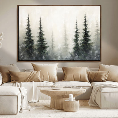 33241-MGV-CV-36X24-Misty Forest Wall Art Canvas Print, Framed Foggy Pines Art Picture Print, Forest Haze Perfect Rustic Minimalist Decor Artwork