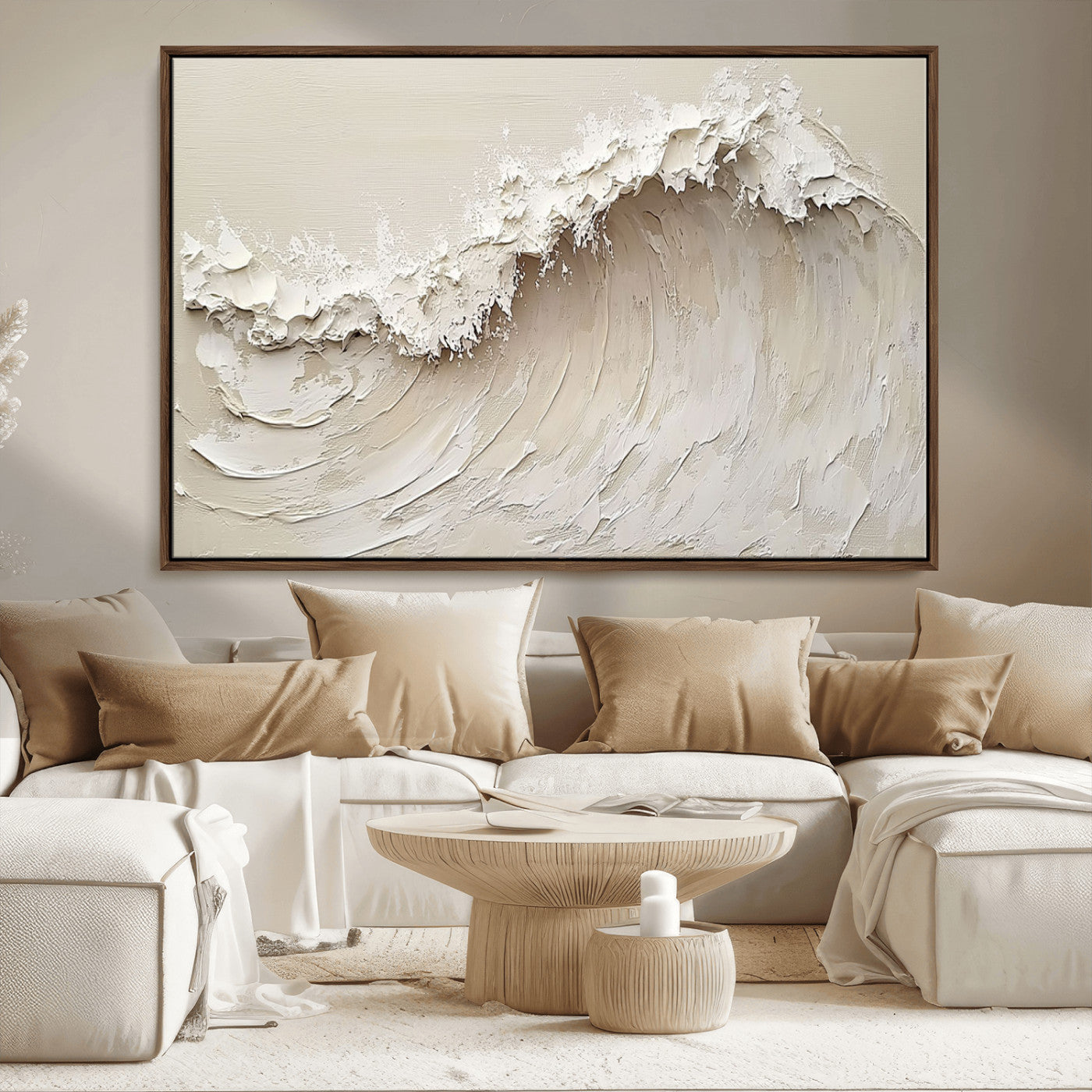 45175-MGV-CV-36X24-Textured Wave Wall Art Canvas Print, Framed Minimal Seascape Art Picture Print, Elegant Wave Perfect Modern Coastal Decor Artwork