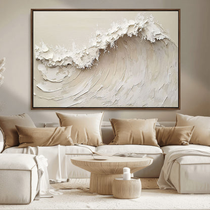 45175-MGV-CV-36X24-Textured Wave Wall Art Canvas Print, Framed Minimal Seascape Art Picture Print, Elegant Wave Perfect Modern Coastal Decor Artwork