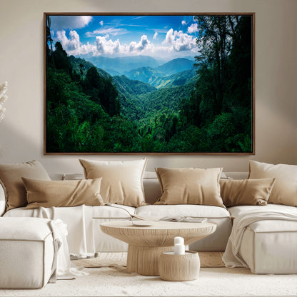 74439378-MGV-FC-36X24_Walnut-Tropical Jungle Wall Art Canvas Print, Framed Lush Valley Art Picture Print, Forest Mountains Perfect Tropical Wilderness Decor