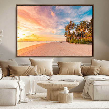 41542880-MGV-FC-36X24_Walnut-Tropical Beach Wall Art Canvas Print, Framed Palm Trees Art Picture Print, Sunset Shore Perfect Tropical Coastal Decor Artwork