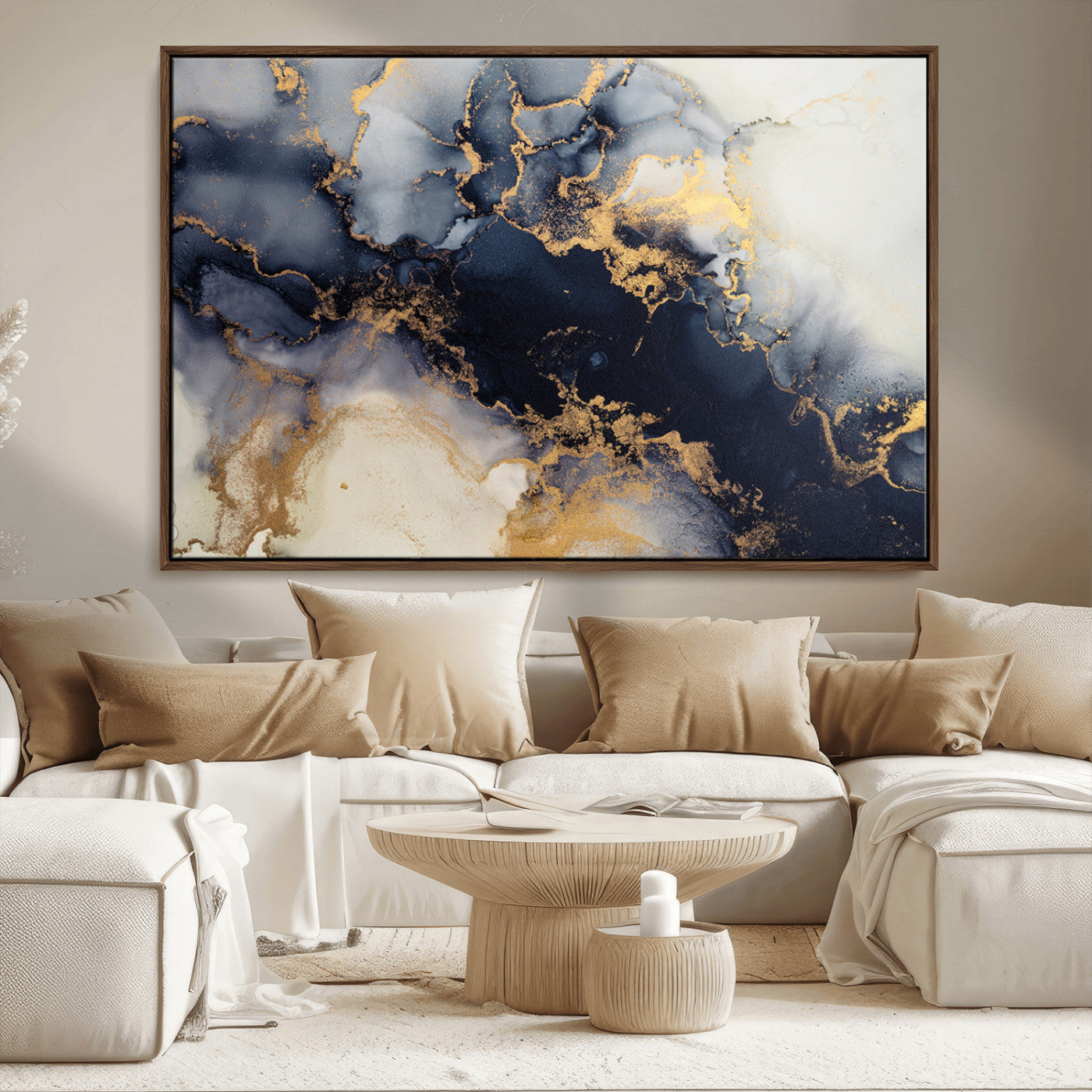 41136487-MGV-CV-36X24-Black Marble Wall Art Canvas Print, Framed Gold Veins Art Picture Print, Abstract Texture Perfect Moody Luxe Decor Artwork