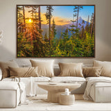 83544043-MGV-FC-36X24_Walnut-Forest Sunset Wall Art Canvas Print, Framed Sunset Trees Art Picture Print, Green Pines Perfect Rustic Nature Decor Artwork
