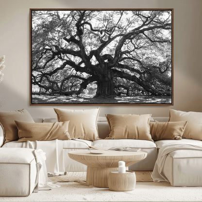 81655611-MGV-CV-36X24-Ancient Oak Wall Art Canvas Print, Framed Twisted Branches Art Picture Print, Gnarled Tree Perfect Moody Nature Decor Artwork