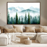 16716676-MGV-FC-36X24_Walnut-Pine Forest Wall Art Canvas Print, Framed Misty Mountains Art Picture Print, Foggy Trees Perfect Moody Forest Decor Artwork