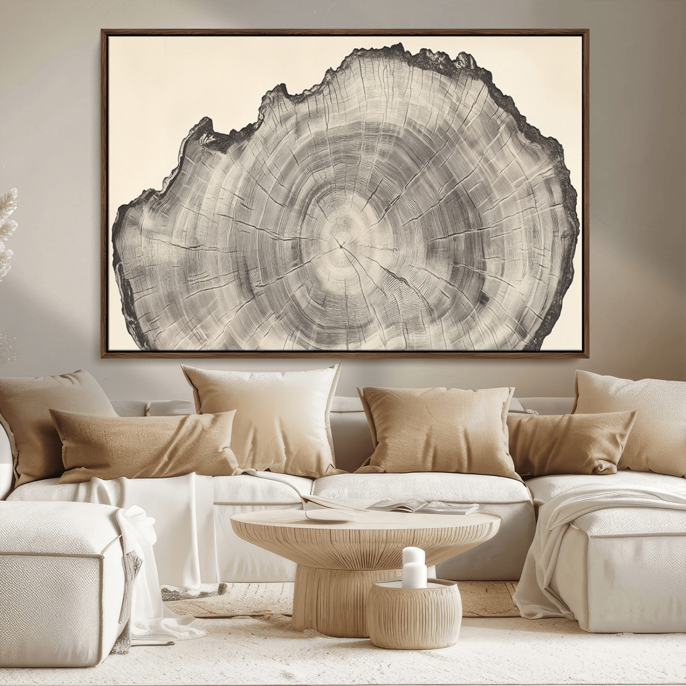 98921313-MGV-CV-36X24-Tree Ring Wall Art Canvas Print, Framed Wood Slice Art Picture Print, Minimalist Wood Perfect Rustic Academic Decor Artwork