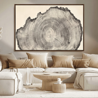 98921313-MGV-CV-36X24-Tree Ring Wall Art Canvas Print, Framed Wood Slice Art Picture Print, Minimalist Wood Perfect Rustic Academic Decor Artwork