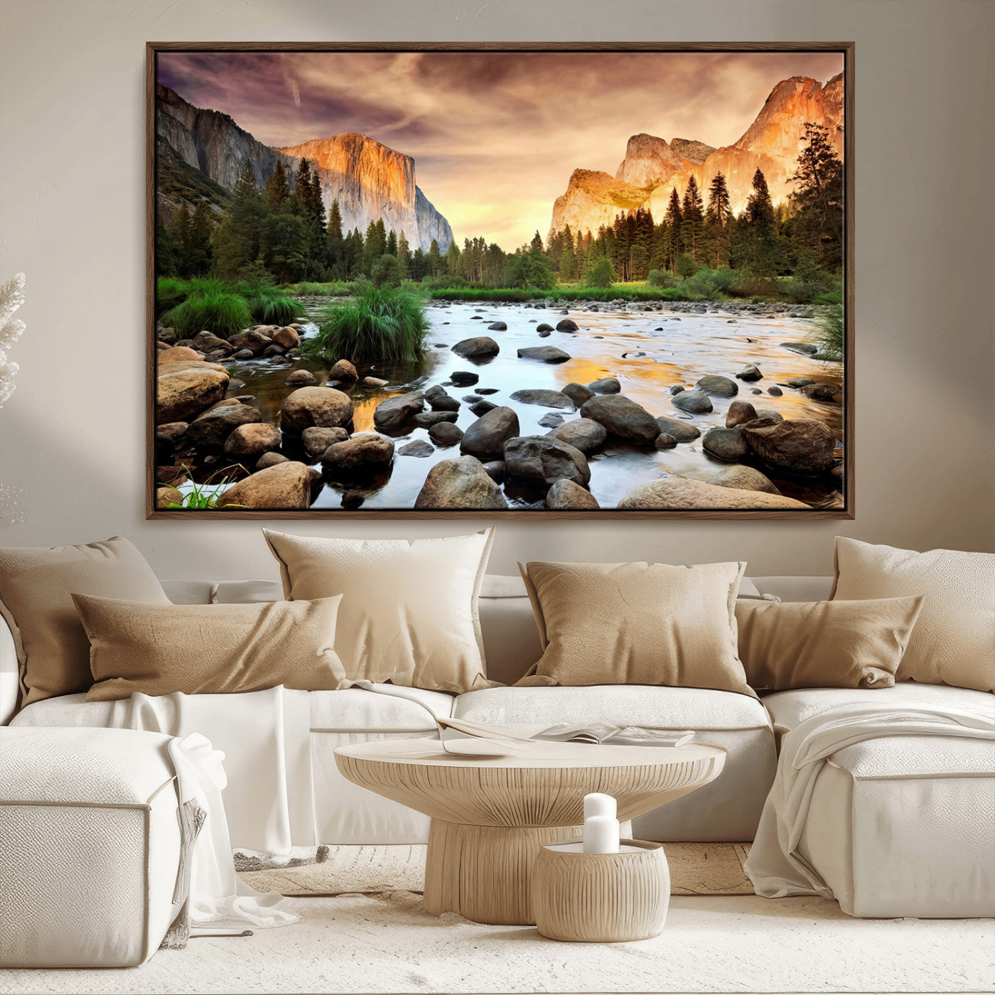90956031-MGV-CV-36X24-Yosemite Valley Wall Art – Scenic Mountain River Landscape Canvas Print, Nature Photography for Living Room, Bedroom, Cabin,