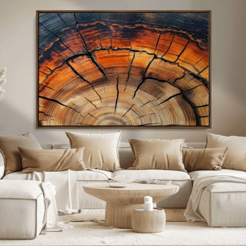 65909987-MGV-FC-36X24_Walnut-Rustic Tree Ring Wall Art – Nature Inspired Wooden Texture Canvas Print, Modern Abstract Artwork for Living Room, Bedroom, Office