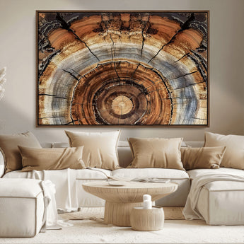 15184146-MGV-CV-36X24-Tree Rings Wall Art Canvas Print, Framed Wood Texture Art Picture Print, Rustic Pattern Perfect Rustic Organic Decor Artwork