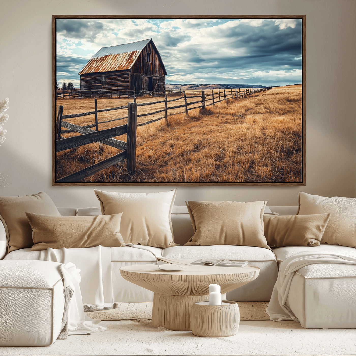 69356982-MGV-CV-36X24-Old Barn Wall Art Canvas Print, Framed Rustic Fence Art Picture Print, Wooden Farmhouse Perfect Rustic Farmhouse Decor Artwork