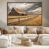 26821575-MGV-CV-36X24-Old Barn Wall Art Canvas Print, Framed Rustic Barn Art Picture Print, Moody Farm Perfect Rustic Farmhouse Decor Artwork