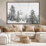 55003599-MGV-CV-36X24-Snowy Ski Lift Wall Art Canvas Print, Framed Winter Forest Art Picture Print, Ski lift Ride Perfect Winter Lodge Decor Artwork