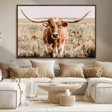 54986862-MGV-CV-36X24-Majestic Longhorn Wall Art – Canvas Print of Graceful Strength & Bold Spirit, Wild Plains Beauty Nature Inspired Rustic Decor for