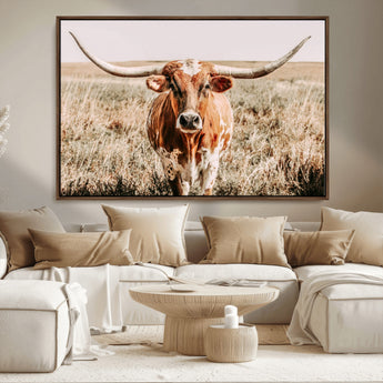 54986862-MGV-CV-36X24-Majestic Longhorn Wall Art – Canvas Print of Graceful Strength & Bold Spirit, Wild Plains Beauty Nature Inspired Rustic Decor for