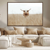 20927060-MGV-CV-36X24-Texas Longhorn Wall Art Canvas Print, Framed Lone Cattle Art Picture Print, Longhorn Bull Perfect Rustic Western Decor Artwork