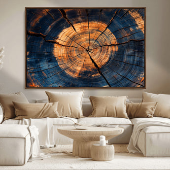 18975622-MGV-CV-36X24-Burnt Wood Wall Art Canvas Print, Framed Aged Timber Art Picture Print, Rustic Tree Slice Perfect Rustic Decor Artwork for Home,