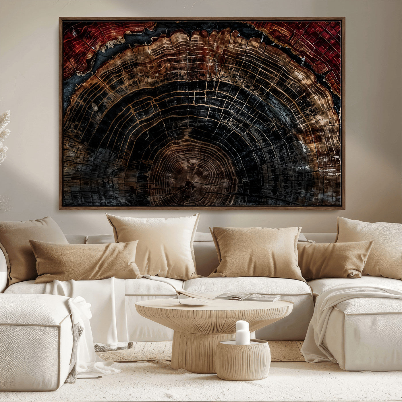 43686762-MGV-FC-36X24_Walnut-Dark Wood Ring Wall Art Canvas Print, Framed Abstract Wood Tree Art Picture Print, Rustic Tree Slice Perfect Rustic Decor Artwork