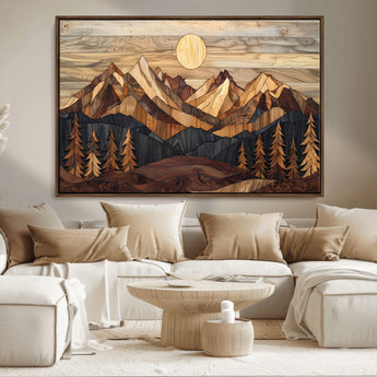 39116082-MGV-CV-36X24-Wood Mountain Landscape Wall Art Canvas Print, Framed Sunset Hills Art Picture Print, Abstract Nature Perfect Boho Decor Artwork
