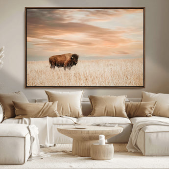 87282289-MGV-CV-36X24-Bison Wall Art Canvas Print, Framed Buffalo Art Picture Print, Western Prairie Perfect Rustic Decor Artwork