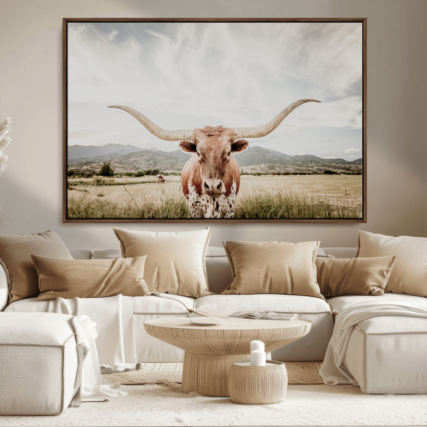 80054319-MGV-CV-36X24-Longhorn Wall Art – Rustic Western Canvas Print, Majestic Bull Artwork for Farmhouse, Ranch or Living Room