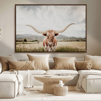 80054319-MGV-CV-36X24-Longhorn Wall Art – Rustic Western Canvas Print, Majestic Bull Artwork for Farmhouse, Ranch or Living Room