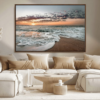 40632752-MGV-CV-36X24-Ocean Sunset Wall Art Canvas Print, Framed Beach Waves Art Picture Print, Coastal Scene Perfect Coastal Decor Artwork