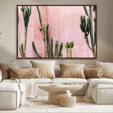93119502-MGV-FC-36X24_Walnut-Tall Cactus Wall Art Canvas Print, Framed Pink Wall Art Picture Print, Cactus Lines Perfect Modern Desert Decor Artwork